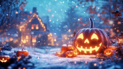 Obraz premium Winter celebration merging Halloween and Christmas, spooky and festive decor, 3D illustration 617-22