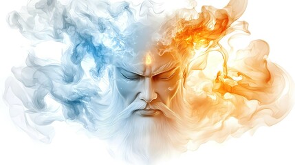 Obraz premium Spiritual Face with Blue and Orange Smoke