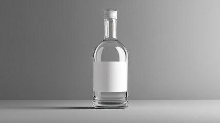 glass bottle of vodka with blank label mockup isolated on grey background for product advertising