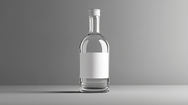 glass bottle of vodka with blank label mockup isolated on grey background for product advertising