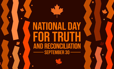 September 30 is National Day For Truth And Reconciliation in Canada, background design with leafs and typography in orange color.