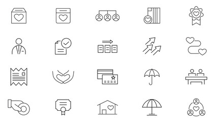 Volunteering line icon set. Care, help, donate, almsgiving, helping those in need, donation, contribution, humanism, altruism,  togetherness line icon set. UI thin line icon pack.