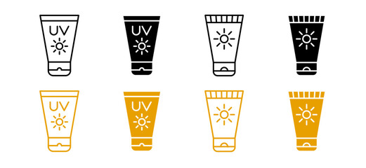 Sunscreen cream icon set