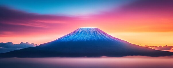 Virtual Kilimanjaro peak, glowing holographic mountain, futuristic Africa landscape