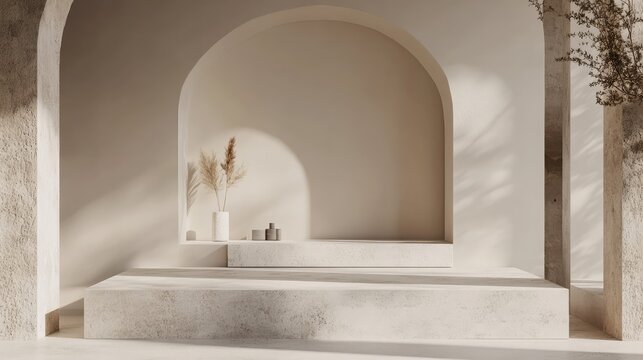 Podium in Minimalist Space. AI generated illustration