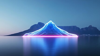 Virtual Table Mountain, glowing holographic peak, futuristic Cape Town