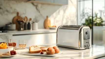 Modern Toaster on Marble Table. AI generated illustration