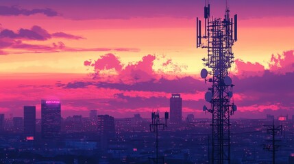 Telecommunication Antenna Tower. AI generated illustration