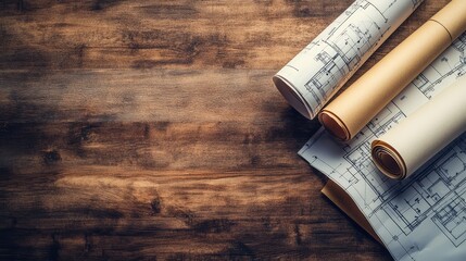 Architect Workplace Top View. AI generated illustration.