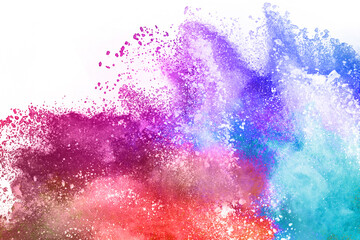 abstract powder splatted background. Colorful powder explosion on white background. Colored cloud. Colorful dust explode. Paint Holi.
