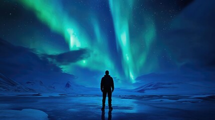 Fototapeta premium Aurora borealis: northern lights painting sky with vivid hues, a mesmerizing spectacle of natures light show, enchanting onlookers with its ethereal glow and dynamic movements across the horizon