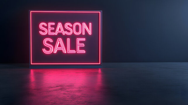 Glowing Frame with Red Neon Light Emitting 'Season Sale' | Bold Promotional Sign for Eye-Catching Retail Discounts