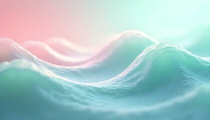 Pastel-colored waves cascade smoothly, reflecting the tranquil hues of dawn at the shoreline