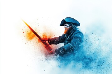 Fototapeta premium Haunting Pirate Captain Navigating Stormy Seas in Watercolor Style