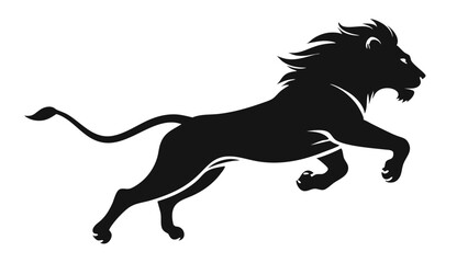 Obraz premium Silhouette of a jumping lion isolated on a transparent background. Vector design.