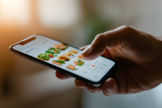 Hand Using a Food Delivery App | Convenient Mobile Ordering for Quick and Easy Meals