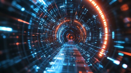 Obraz premium Abstract technological tunnel with sharp, angular patterns and a clean, cyber feel, symbolizing digital progress and innovation