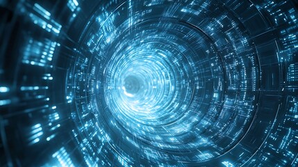 Obraz premium Abstract technological tunnel with sharp, angular patterns and a clean, cyber feel, symbolizing digital progress and innovation