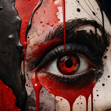 Red eye street art portrait &ndash; creative horror wall painting