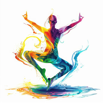 colorful dancer leaping vibrant watercolor style clip art preview