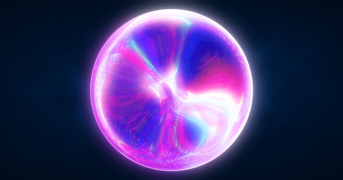 A vibrant, glowing pink orb with swirling, fluid patterns, set against a dark background. Ideal for sci-fi, abstract, or futuristic design