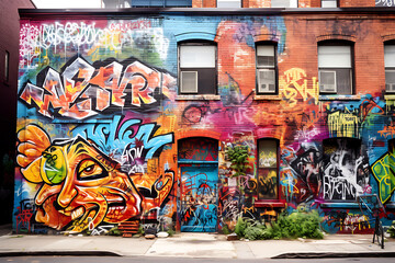 Abstract bright graffiti pattern. With bricks, paint drips, words in graffiti style. Graphic urban design for textiles, sportswear, prints.