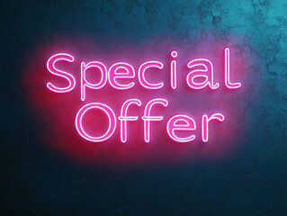 Neon pink Special Offer text on a dark textured background