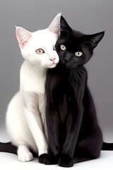 Obraz premium Black and white cat sitting on a white surface