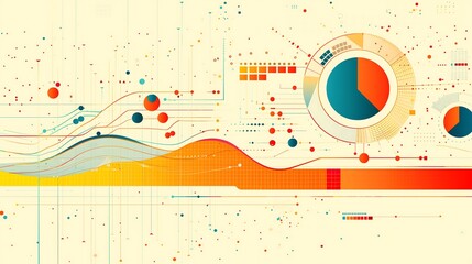Obraz premium Abstract digital data visualization with colorful lines, circles, and charts