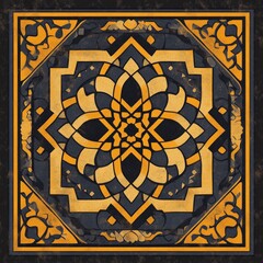 Ornate geometric pattern in gold and black.