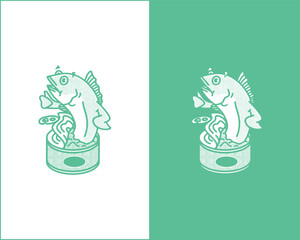 One-Color Tuna Coming Out of Can Cartoon Icon and Illustration – Fun Seafood Design for Branding, Merchandise, T-shirts, Posters, Apps, and Food-Themed Projects