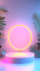 Obraz premium Showcase stage surrounded by neon lights