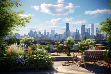 Fototapeta premium Illustration of a Rooftop Patio Surrounded by Indoor Plants
