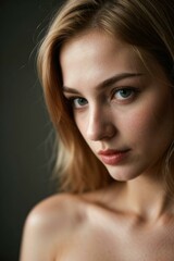 Obraz premium Close-up of topless woman with intense expression and side lighting.