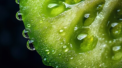   Close-up of a cucumber with water droplets on its petals against black backdrop