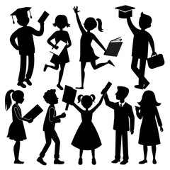 Various students depicted in silhouette engage in academic activities celebrating achievements and showcasing their passion for learning and success