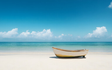 Beach Scene with a Weathered Wooden Sailboat | Serene Coastal View and Rustic Maritime Charm