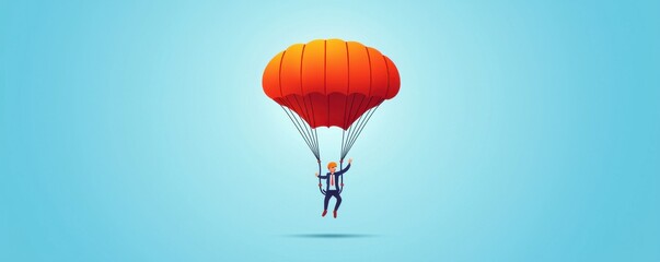 Obraz premium Businessman escaping danger by parachuting out of an open bear trap against a clear blue sky