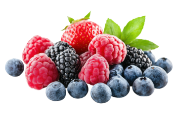 assorted berries including strawberries raspberries and blueberries isolated png transparent background
