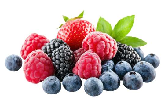 assorted berries including strawberries raspberries and blueberries isolated png transparent background