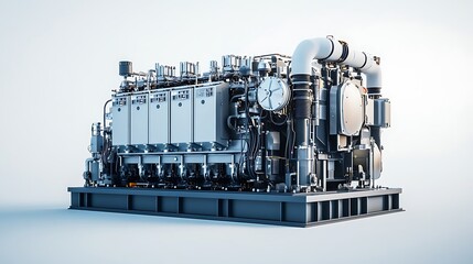 An 8K sharp image of a modern integrated generator, showcasing its advanced engineering and precise mechanical structure on a clean white background