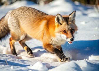 Obraz premium Red Fox Hunting in the Snow A red fox pouncing through the snow in search of small prey, with its sharp ears and quick reflexes on full display.