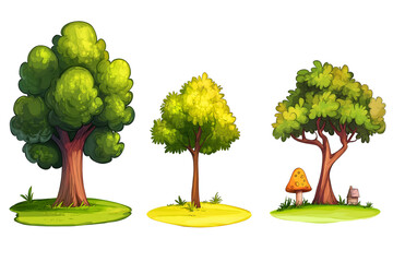 illustration of green trees isolated png transparent background