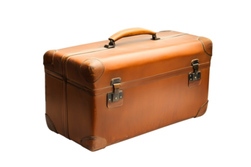 leather vintage suitcase isolated png transparent background
