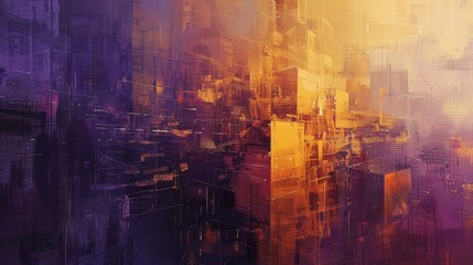 Obraz premium Digital Cityscape in Purple and Orange Hues