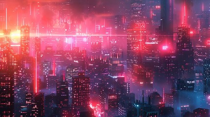 Obraz premium Cyberpunk city wall graffiti neon glow concept background wallpaper 