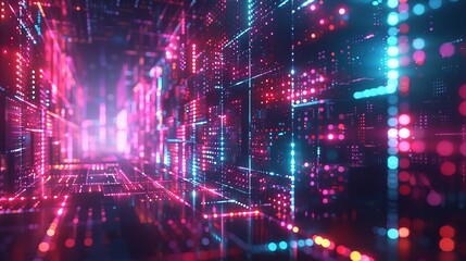 Obraz premium A futuristic abstract technology background illustrating data flow, business analytics, and ai in a modern and digitally generated design neon blocks
