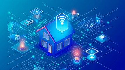 Smart home concept illustration with connected devices and home automation system