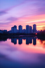 Fototapeta premium Skyline View bei Sonnenuntergang 