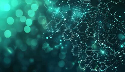 Green and blue hexagonal technology background with digital connections and glowing nodes for tech and network concepts